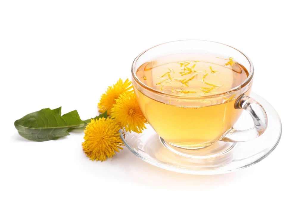 A cup of Dandelion Tea on a white background