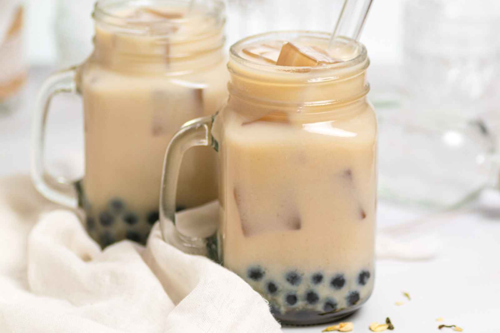 Winter Melon Milk Tea in a mason jar