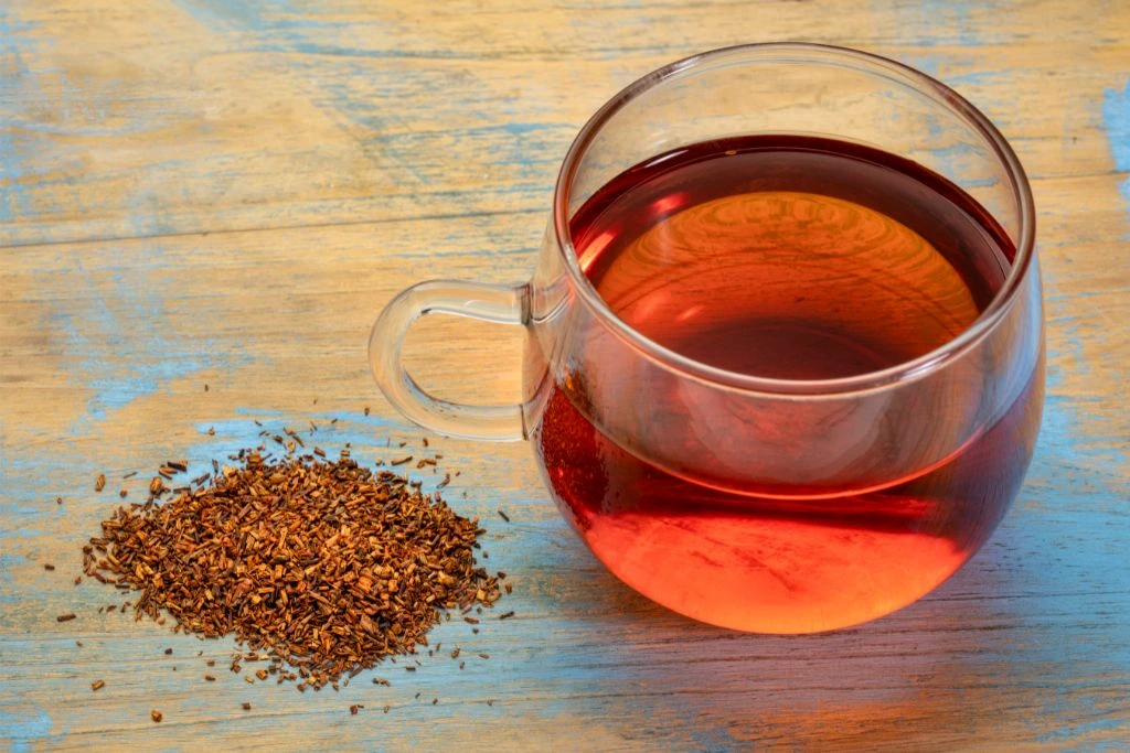 Rooibos Red Tea on a small glass jar