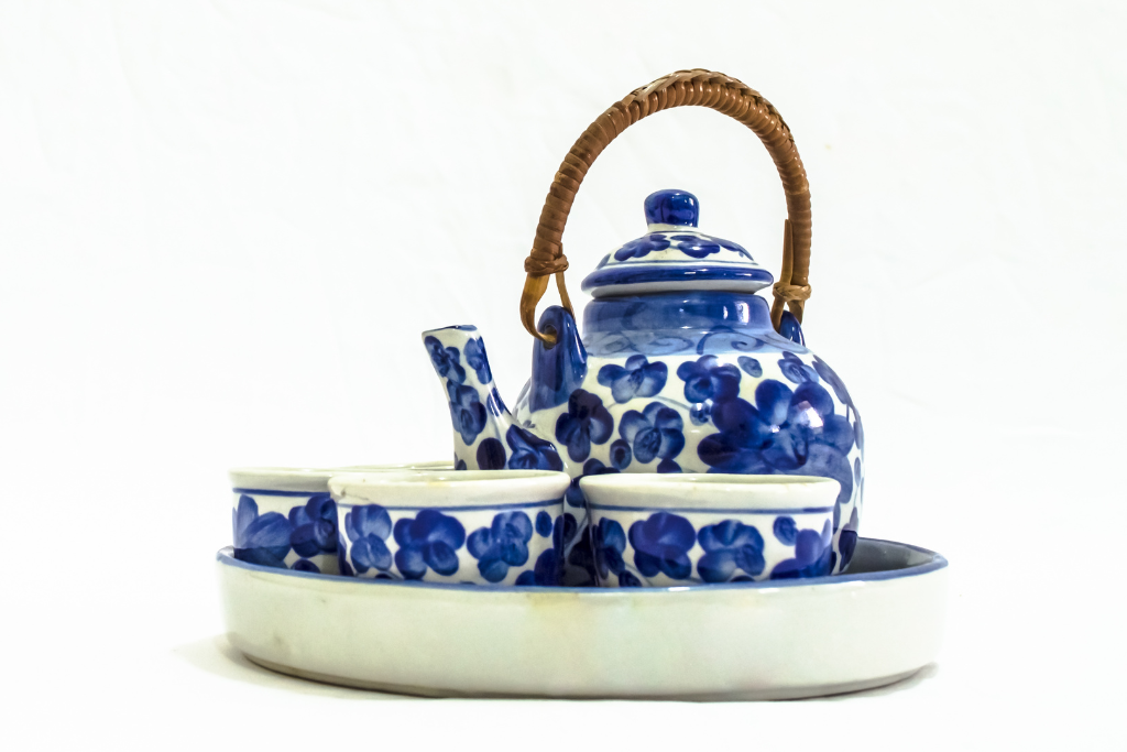 clean blue tea set