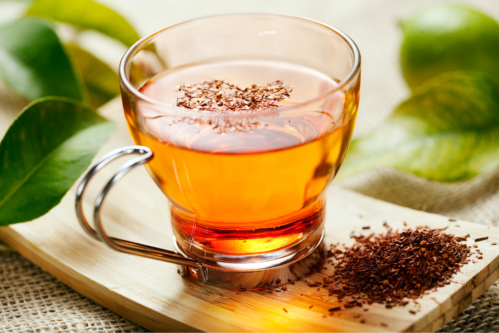 rooibos tea places in a wooden coaster