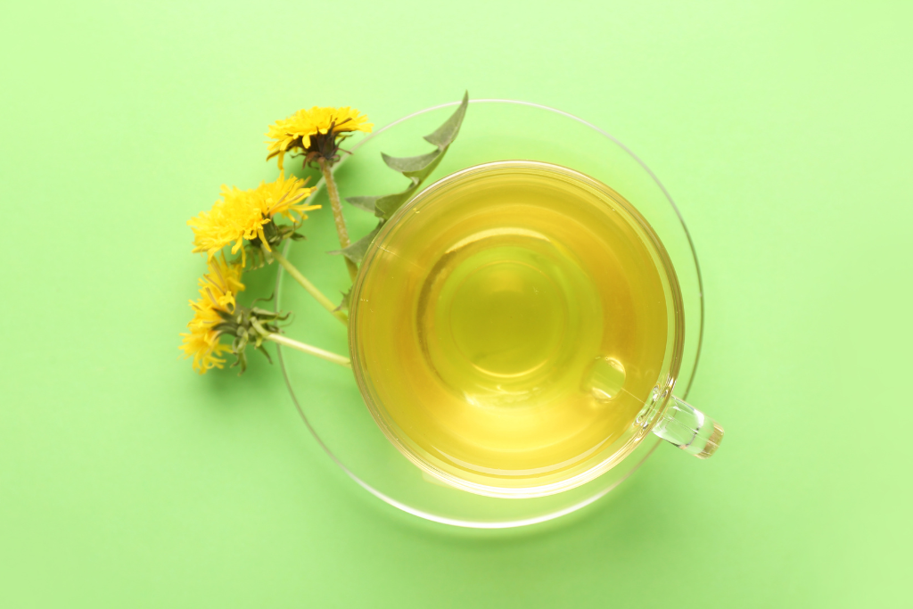 dandelion tea with green background