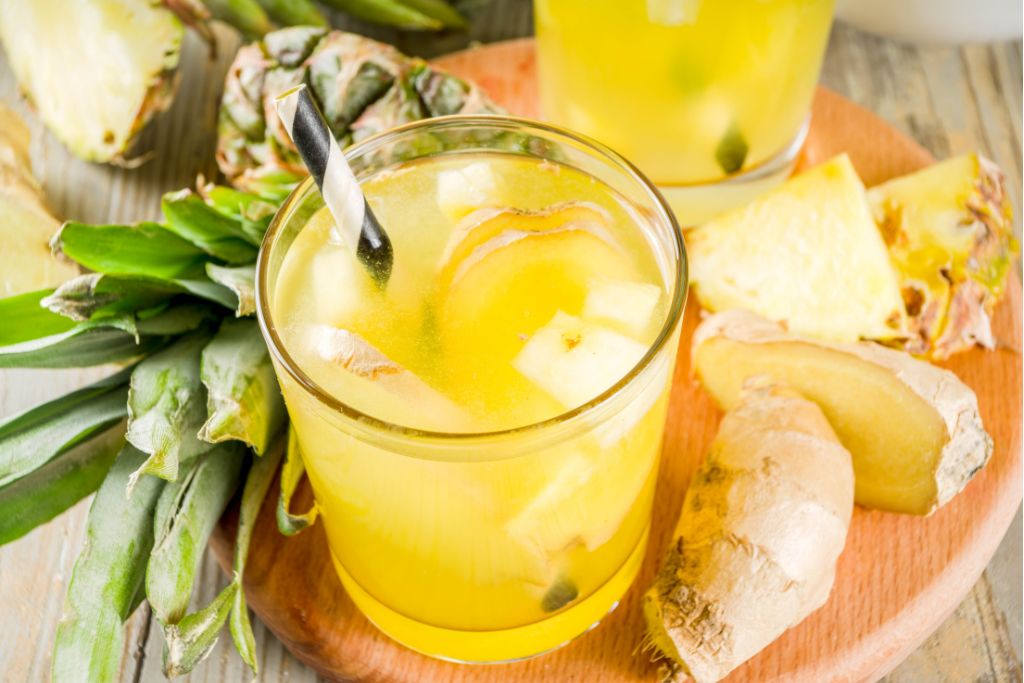 Pineapple Green Tea with ginger and pineapple fruit decor