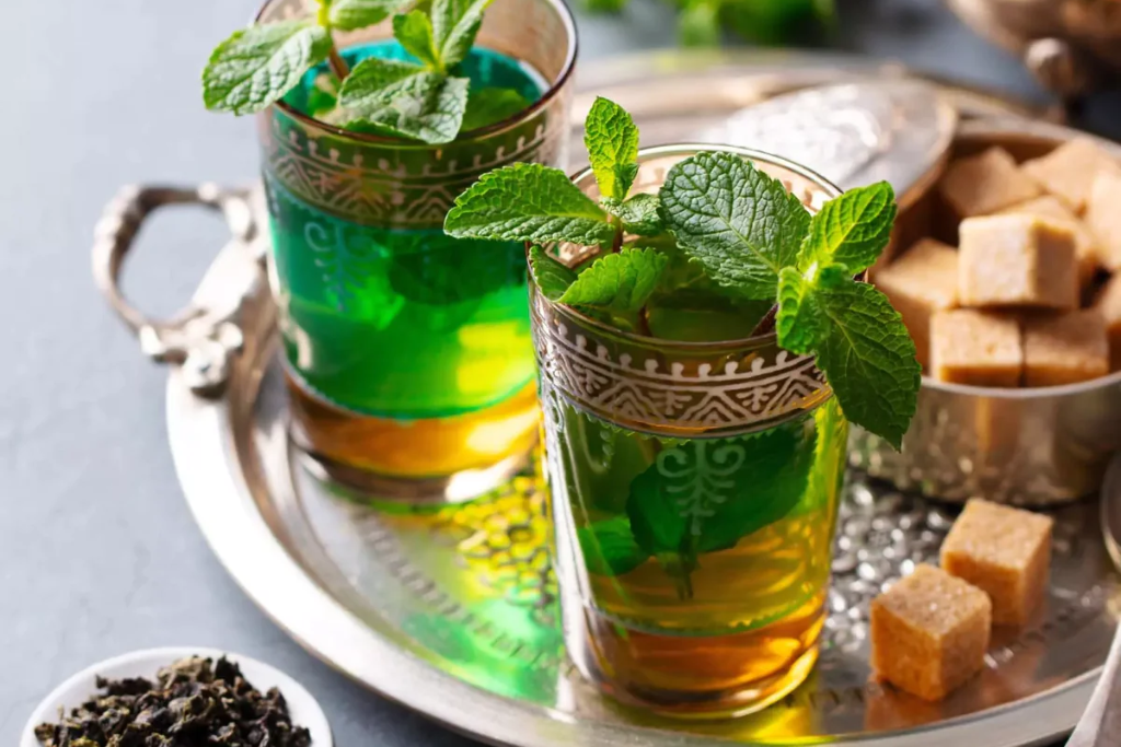2 glasses of moroccan mint tea