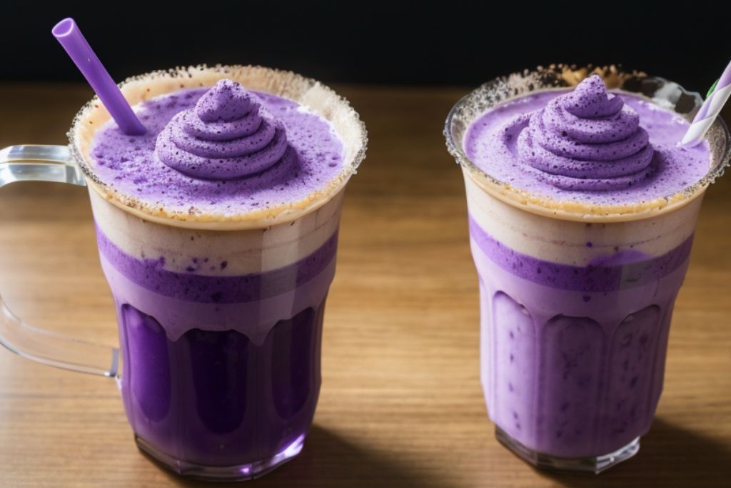 2 ube milk tea with purple straws