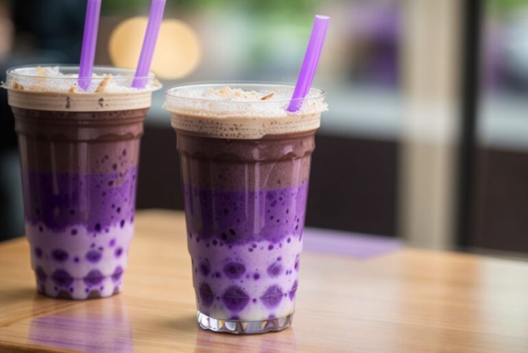 ube milk tea with boba