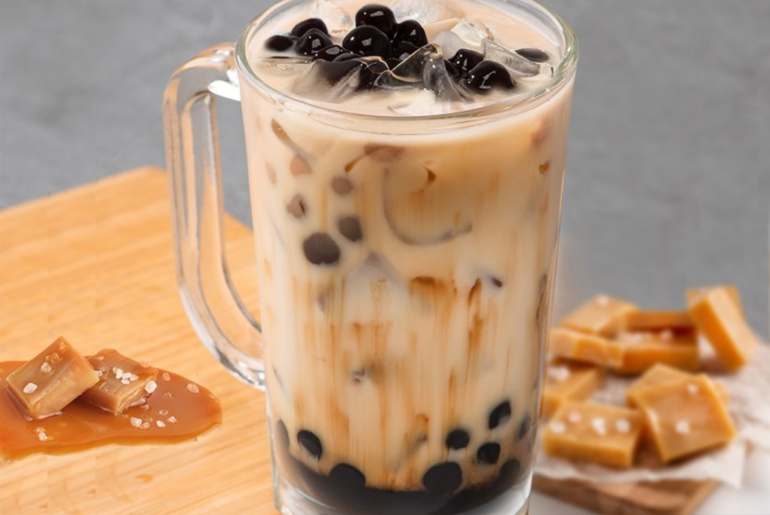 Salted Caramel Tea iced with boba