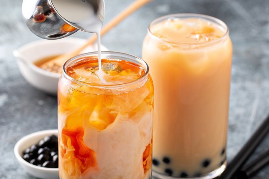 salted caramel boba with tapioca pearls on a small cup