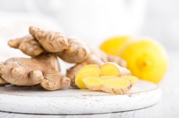 ginger and lemon on a white background