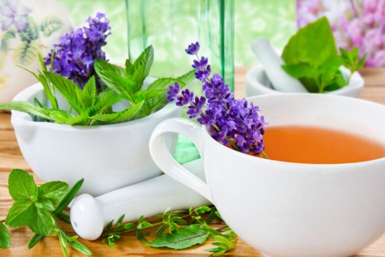 a cup of lavender mint tea