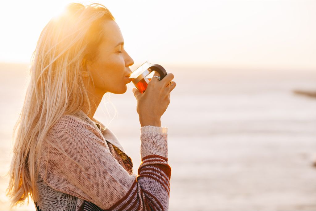 A girl drinking tea outdoor